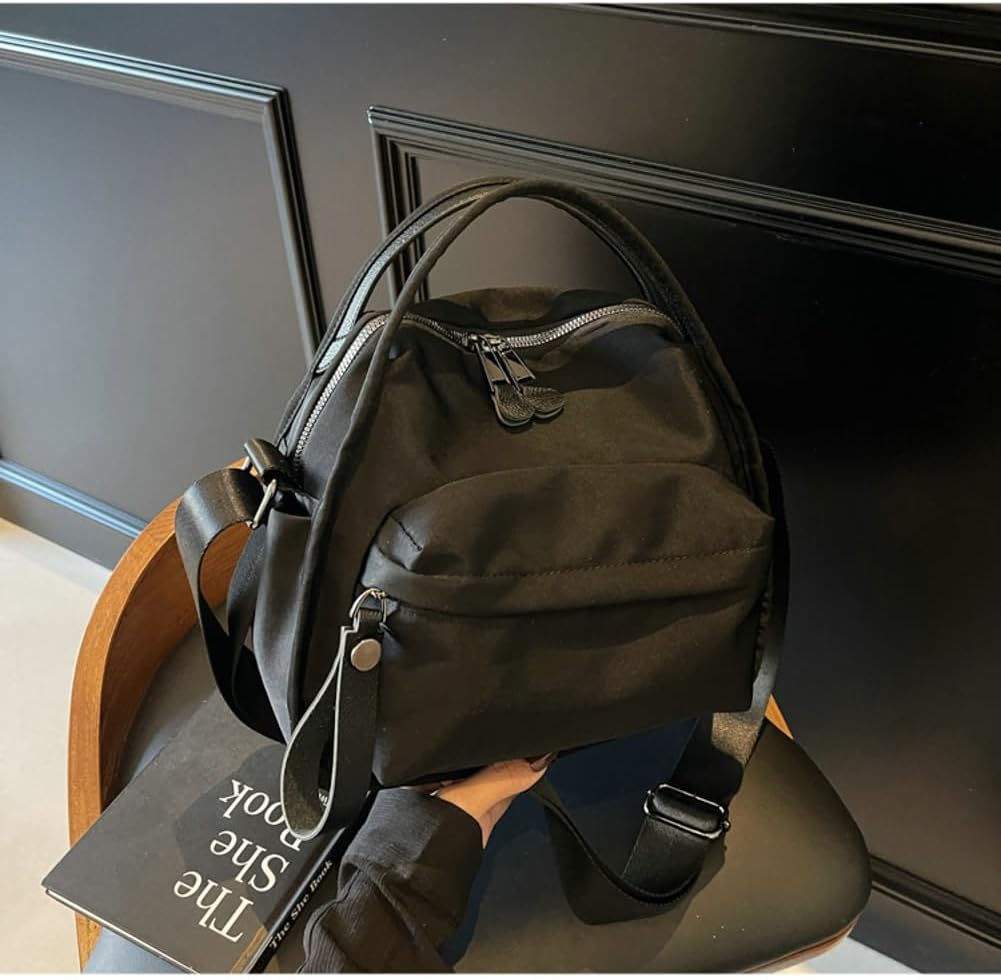 Nylon Tote Bag for Women Medium Multi-Pocket Top Handle Purse Lightweight Office Shoulder Handbag Retro Crossbody Bag