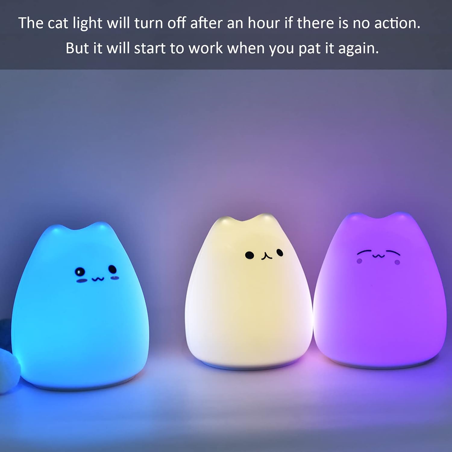 LED Cat Night Light Cat Lamp, Battery Powered Night Light for Kids, Silicone Multicolor Cute Nursery Night Lights with Warm White and 7-Color Breathing Modes for Kids, Baby, Children