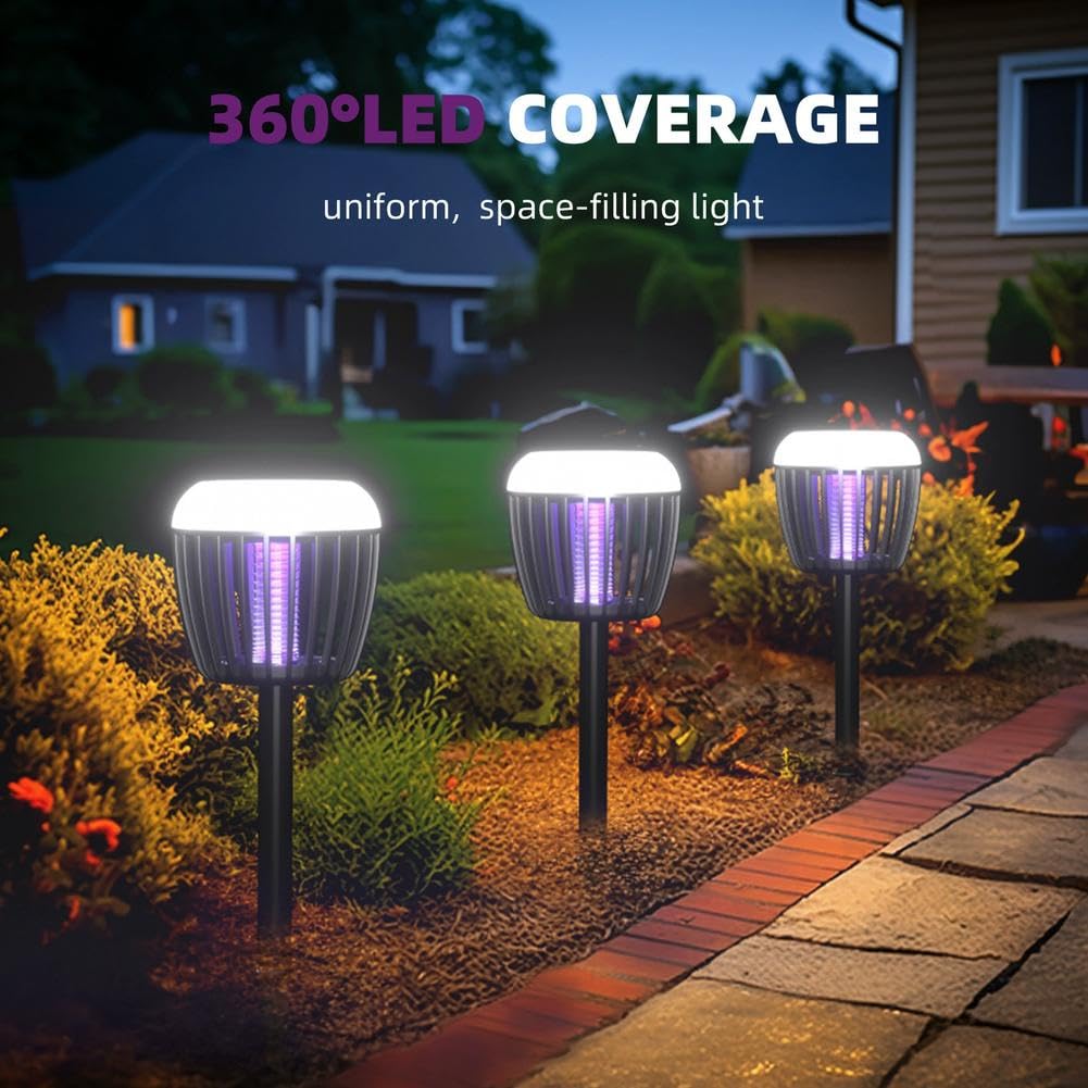 Zapper solare per esterni, impermeabile, alimentato a energia solare, con luce a LED, lampada per catturare zanzare, piccole zapper volanti per patio, giardino, cortile, campeggio (nero, 2 pezzi)