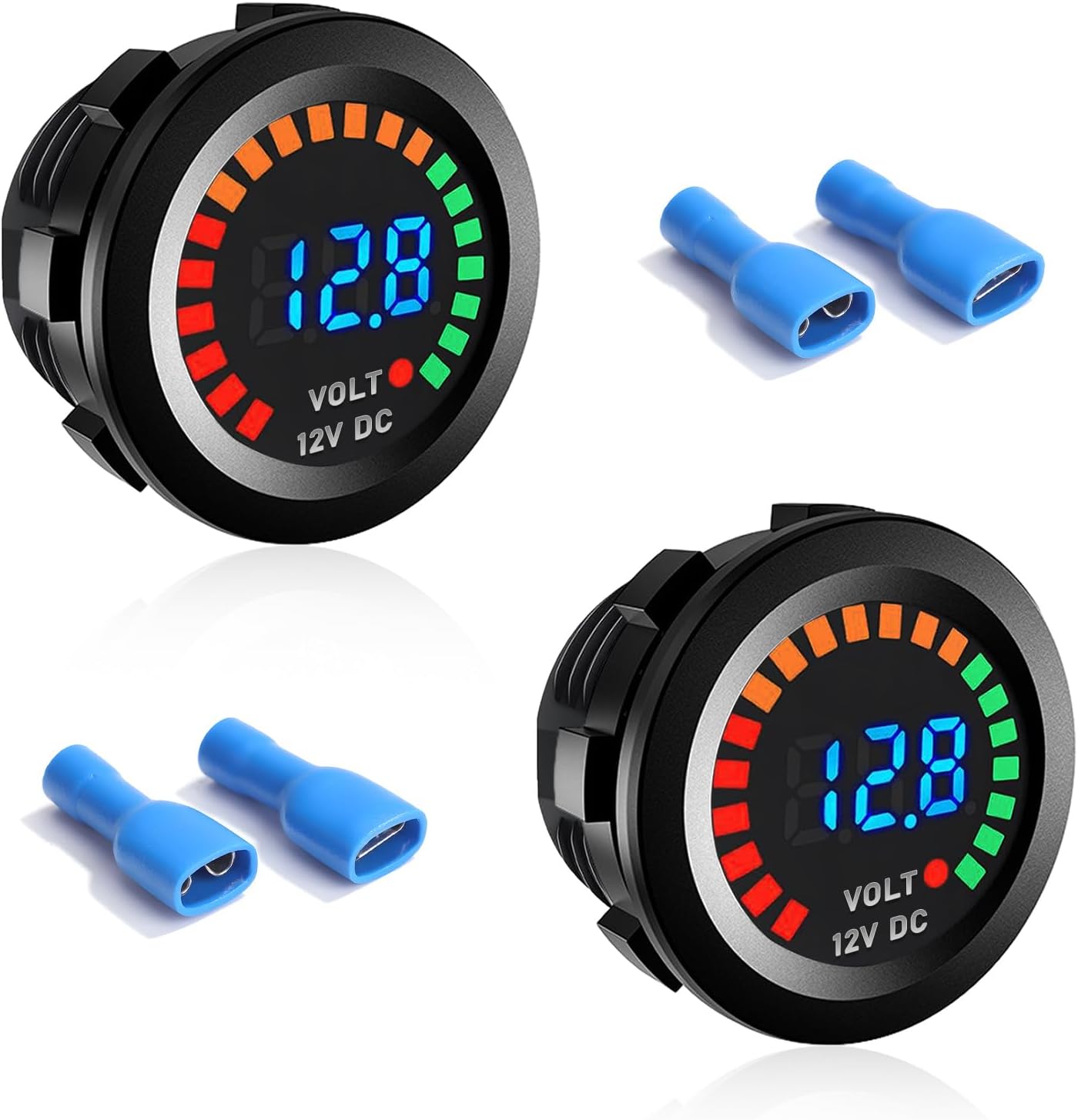 2 PCS Battery Voltage Meter, DC 12 V Waterproof Battery Monitor Car Voltage Gauge with Terminals, Universal LED Digital Display Voltmeter for Cars Trucks Motorcycles