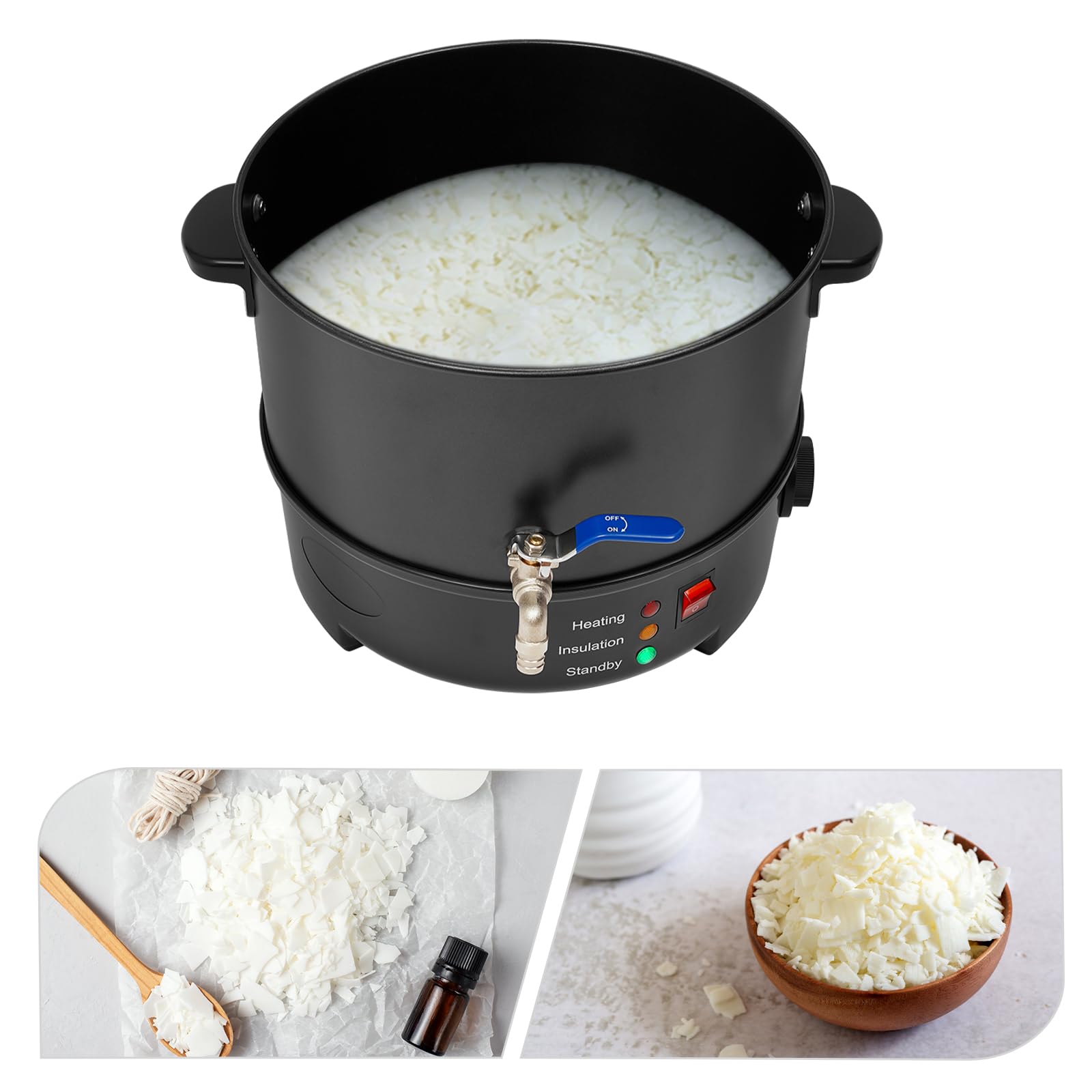 Quenoxo Cera elettrica da 8 l, potenza 1000 W, temperatura regolabile da 50 °C a 100 °C, con rubinetto di scarico e coperchio in vetro, per candele fai da te, saponi e arte in cera