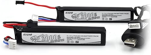 Miniatura 9 de elxjar Paquete de 4 baterías Lipo Airsoft Gun de 7.4V 1400mAh 25C 501855 con cargador de equilibrio USB, enchufe SM-2P, compatible con vehículos