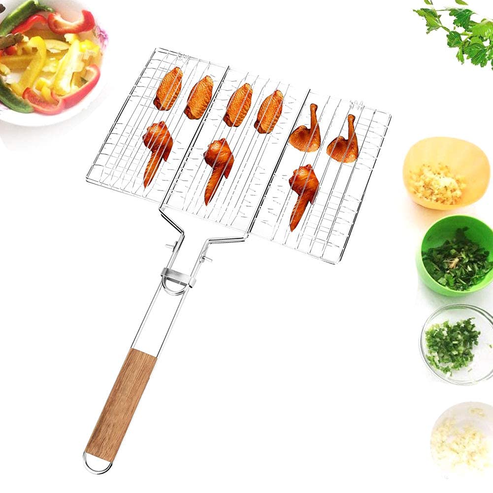 Cestello per griglia 2 Pezzi, Rete per Barbecue per Barbecue, Barbecue in Metallo, cestello per grigliate per Barbecue, Grandi cestini per grigliate Pieghevoli con Manico antiscottatura