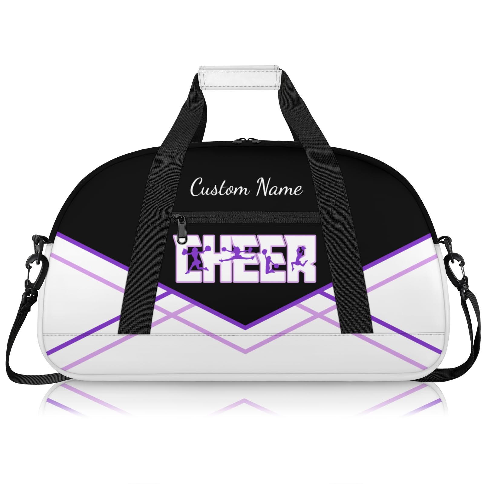 Personalised Cheerleading Duffel Bag for Girls | Custom Name Waterproof Sports Bag for Cheer, Gym & Travel | Cheerleader Team Gifts Bag with Adjustable Shouler Strap, Purple Black White