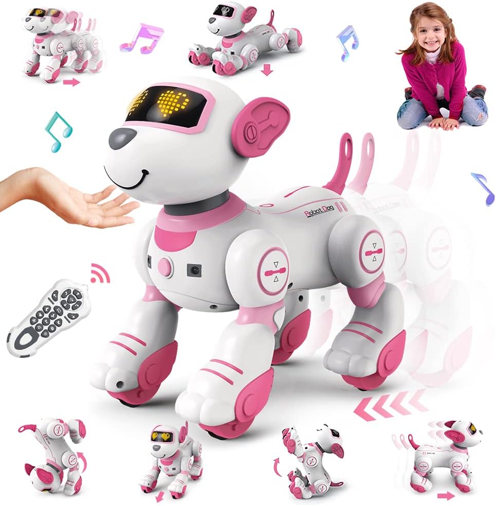 VATOS Remote Control Robot Dog Toy for Kids - Interactive Touch & Follow 17 Functions Robic Dog, Programmable Smart Walking Intelligent Dancing RC Puppy Robot Toys for Girls 3-12 Birthday Gifts