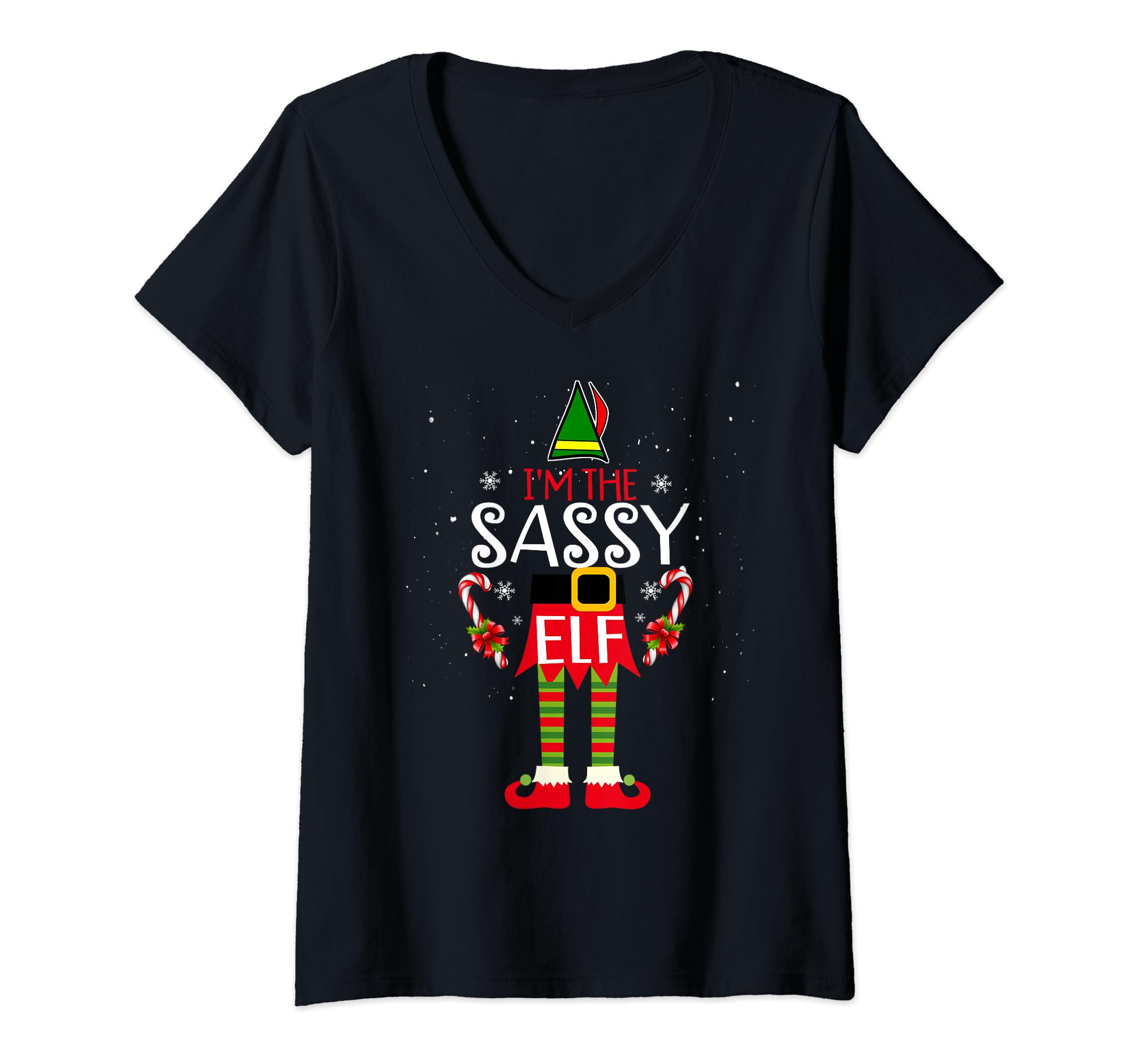 Womens The Sasy Elf Matching Family Group Christmas Party Xmas V-Neck T-Shirt