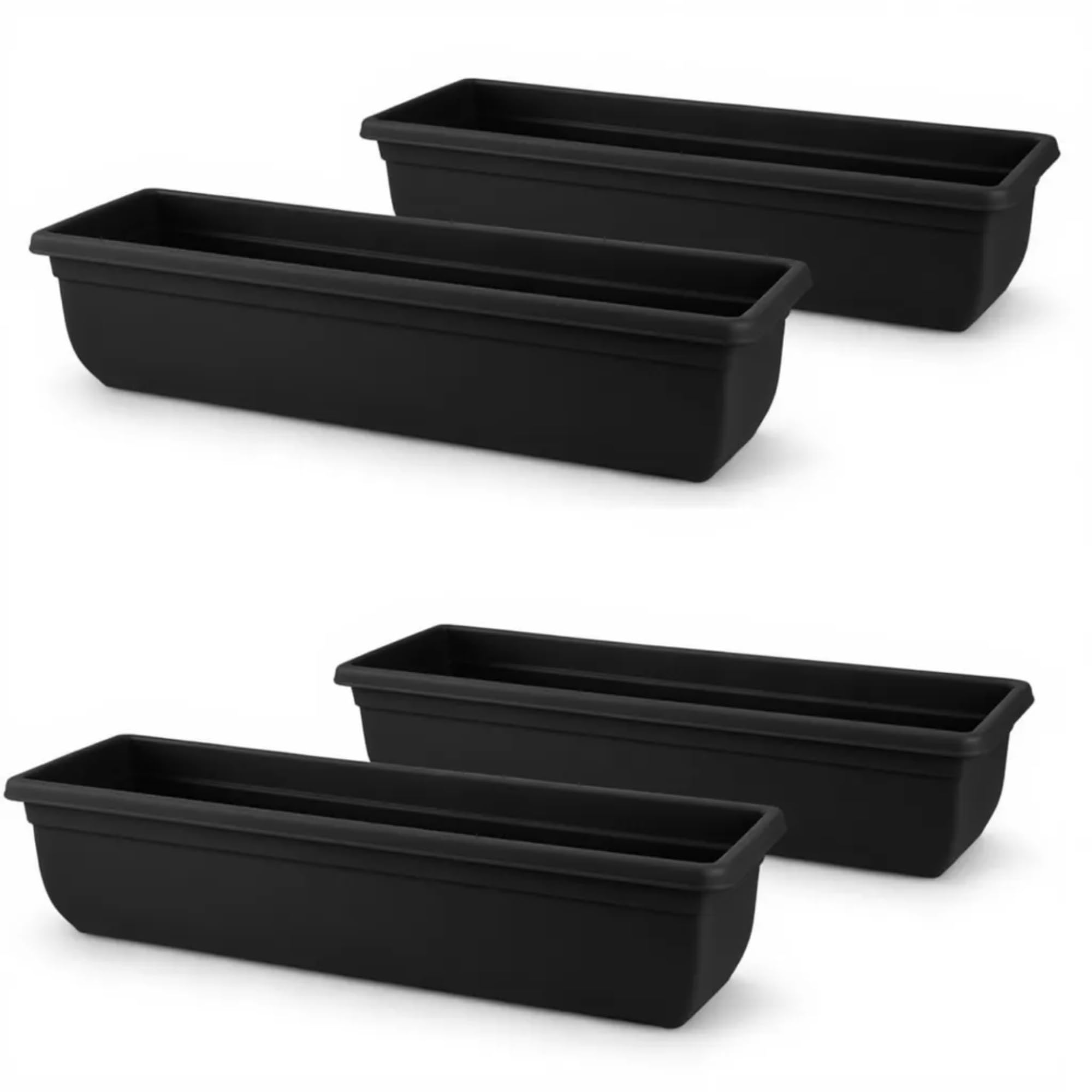 SIDSONS 4 X Plastic Garden Trough Long Window Planter Flower Box Plastic Vegetable Planters Flower Pot Herb Planter Box Windowsill Patio Garden Home Decor Black 60CM, BL-6-0 — image 1
