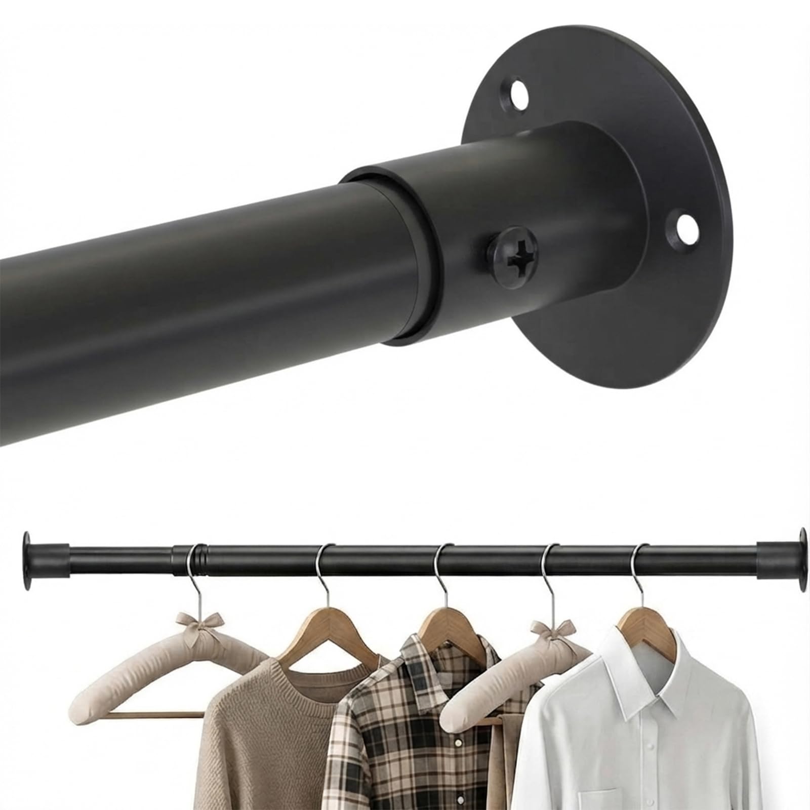 Wardrobe Rail, 45 to 130CM Heavy Duty Extendable Clothes Rod, Wardrobe Pole and Fittings, Adjustable Hanging Rails for Wardrobe Laundry RV Bathroom