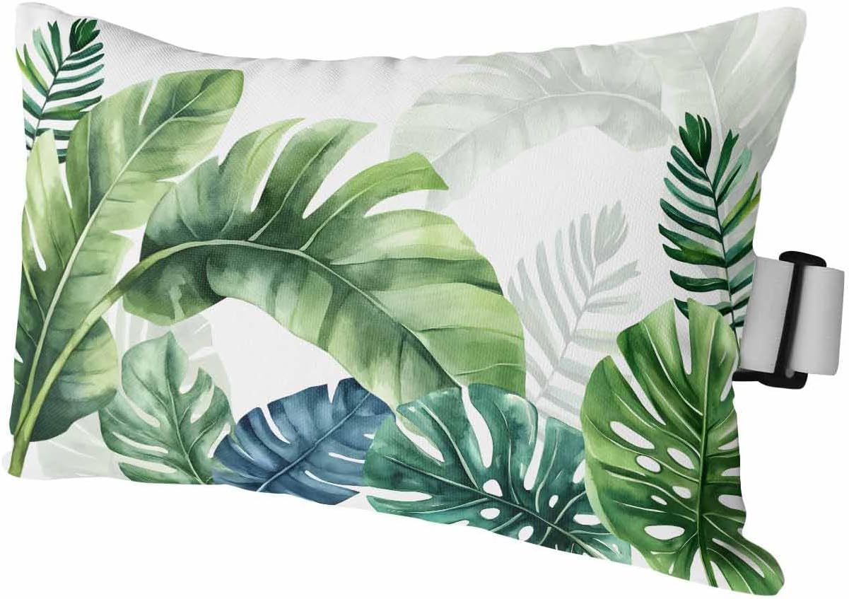 Outdoor Pillow for Chaise Lounge Chair Watercolor Green Monstera Leaves Waterproof Lumbar Pillow Insert Tropical Plants Headrest Pillow Adjustable Elastic Stripe for Recliner Beach Patio 11x16 Inch