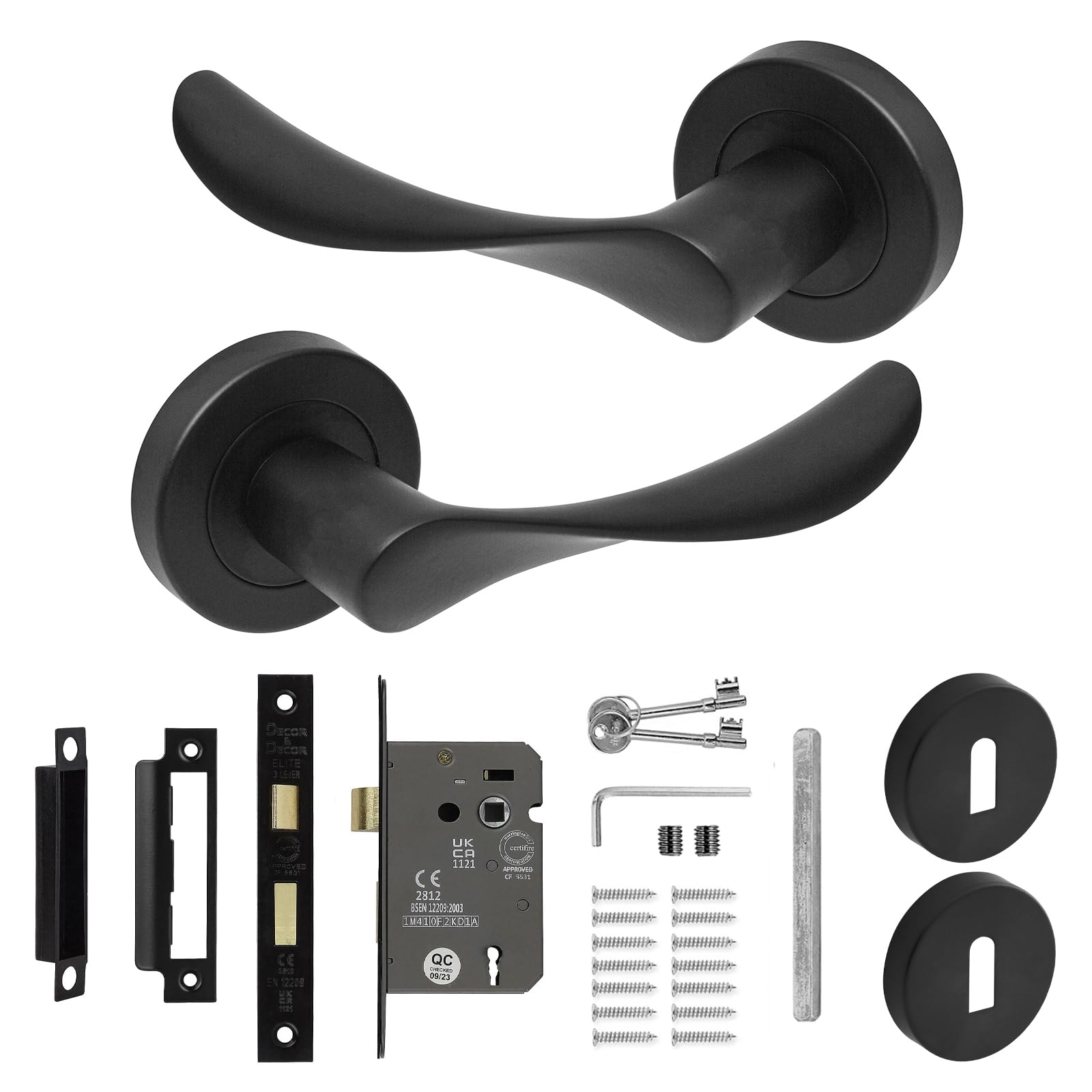 DecoranddecorDoor Handle SetBlack Internal Door Handle With LockBlack Internal Door Lever HandlesNimbus Range from B&Q