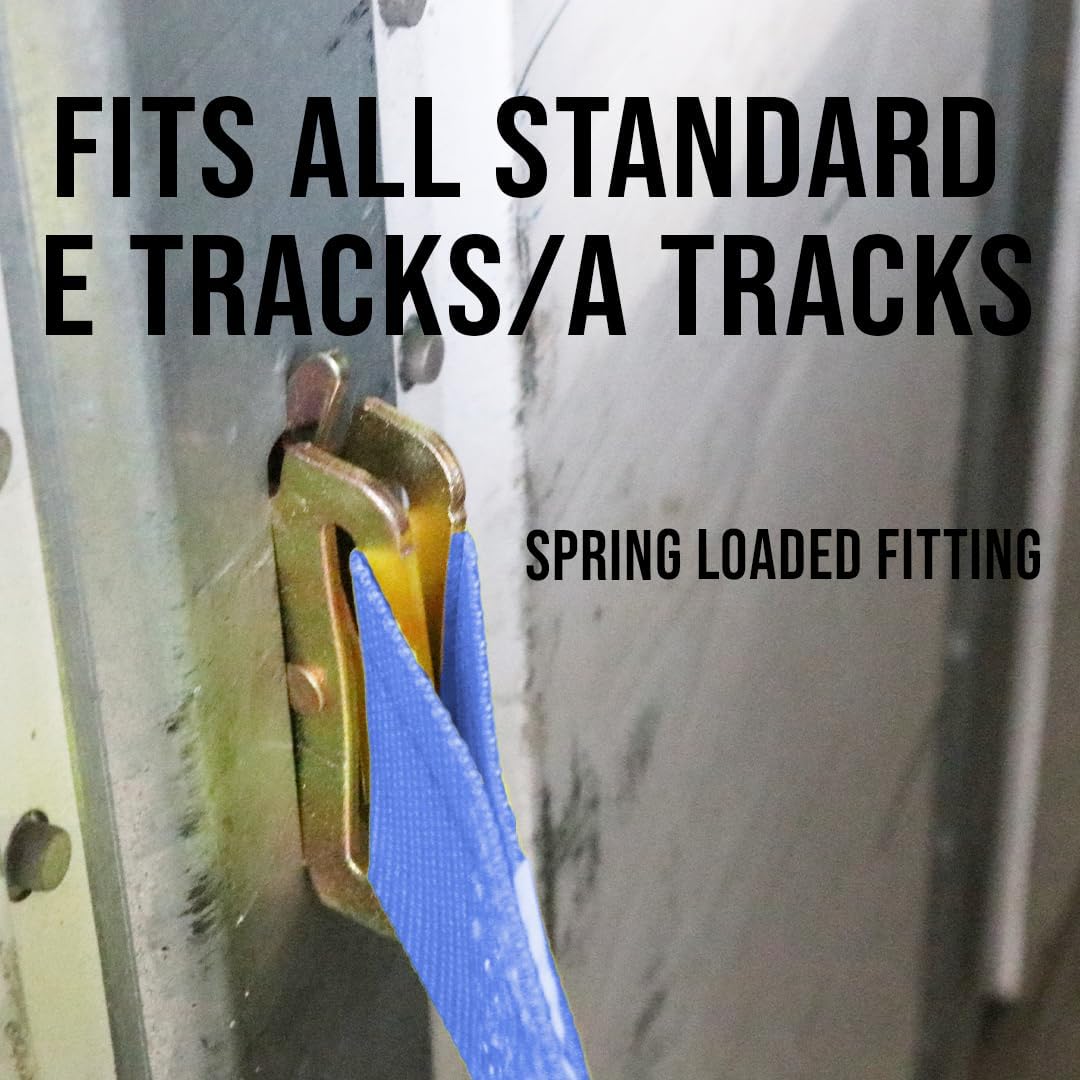 BoxerTool (2" x20') Double Fitted E-Track Ratchet Straps - 3X E Track Fitting Logistics Straps – Heavy Duty E Track Straps - 4,400lbs - 2 Pack - Image 8