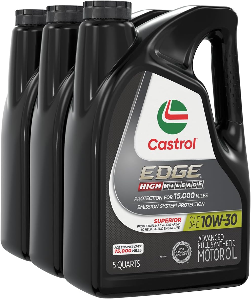 Castrol EDGE High Mileage 10W-30 Advanced Full Synthetic Motor Oil, 5 Quarts, Pack of 3