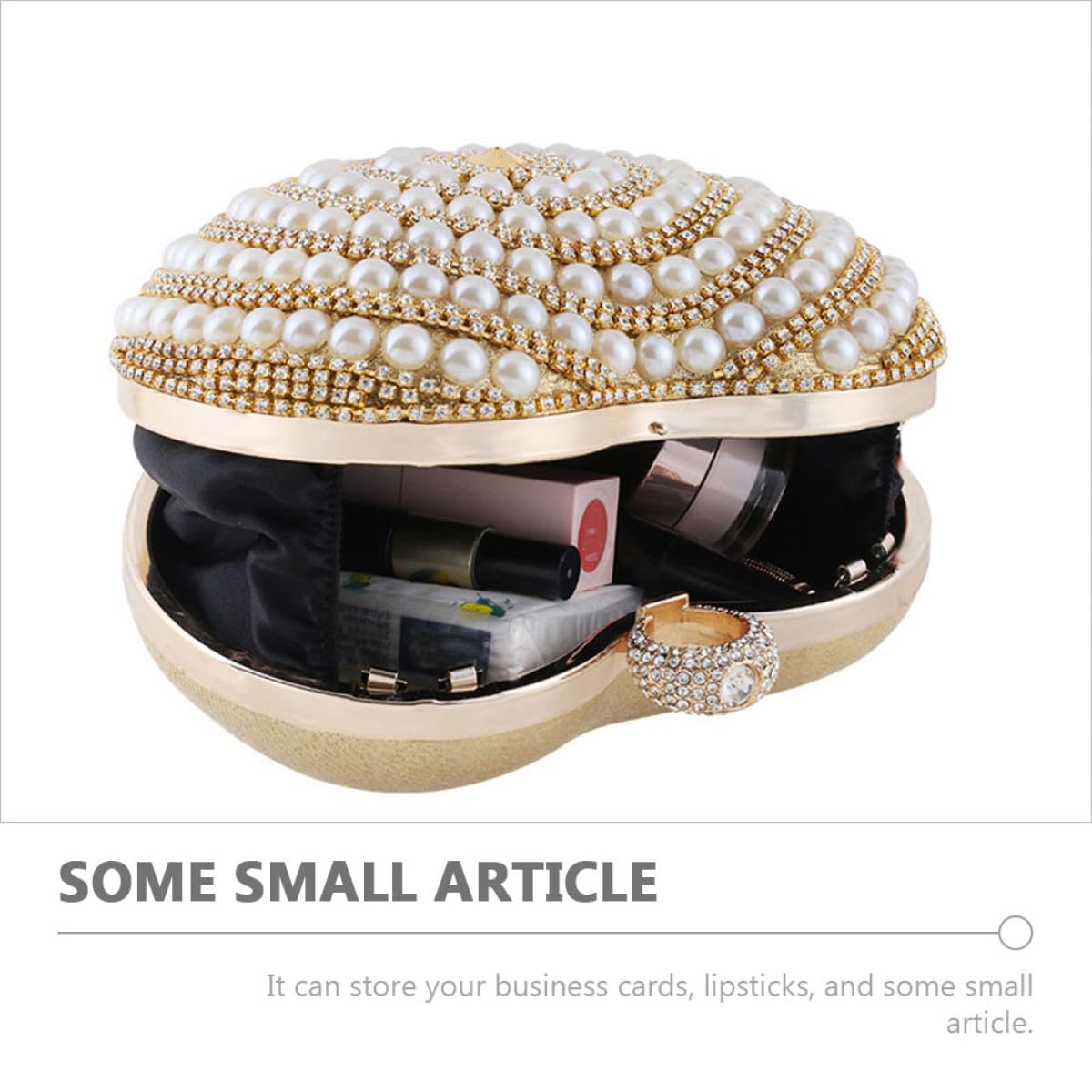 DOITOOL Borsa da Sera Donna Elegante a Forma di Cuore Decorazioni di Cristalli Dorati in Poliestere e Metallo per Feste e Matrimoni Raffinati