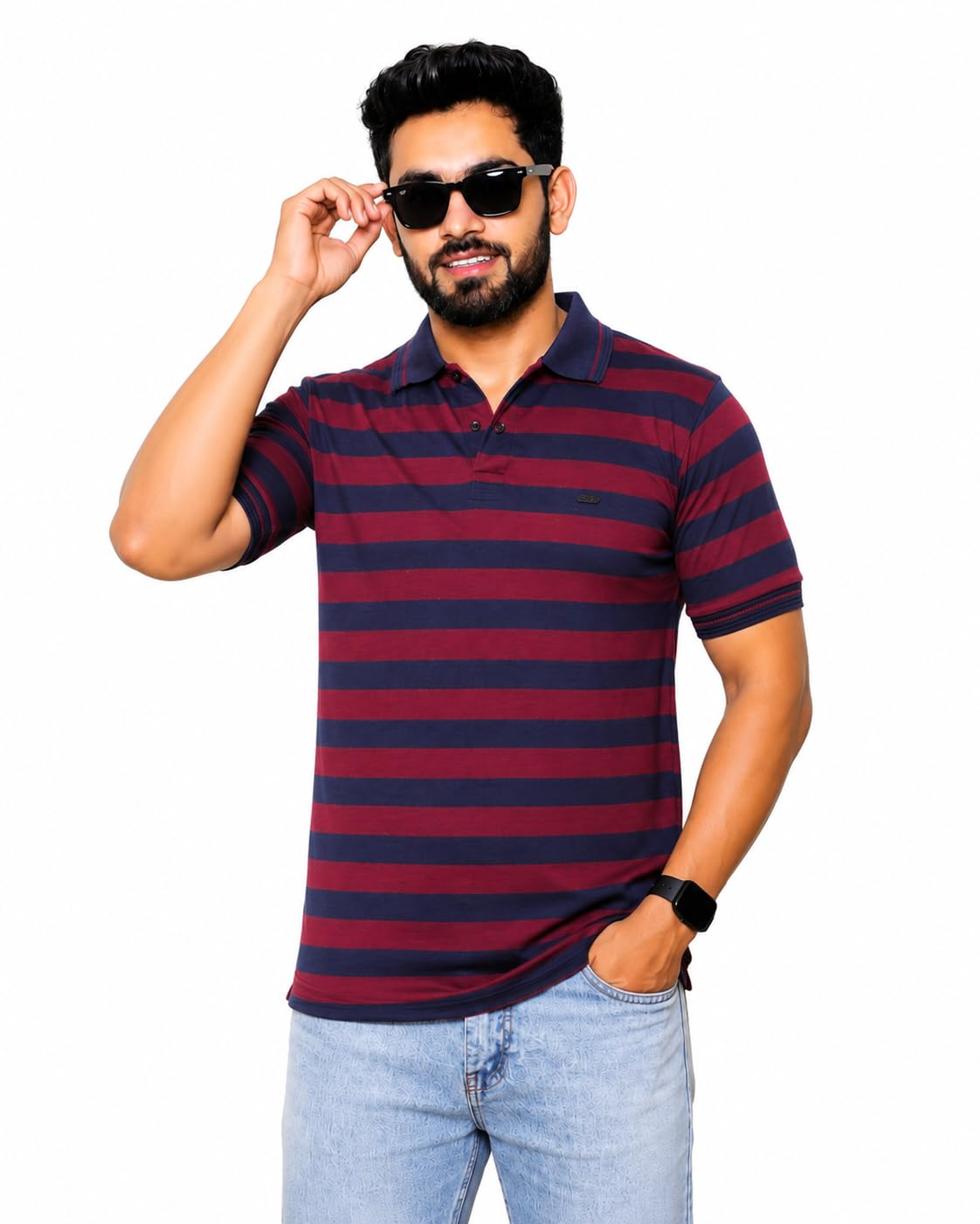 Men's Cotton Blend Polo T-Shirt | Striped Regular Fit Collared Half Sleeve Casual T-Shirt | Soft Breathable Smart Casual Tee for Everyday Wear-picture-28