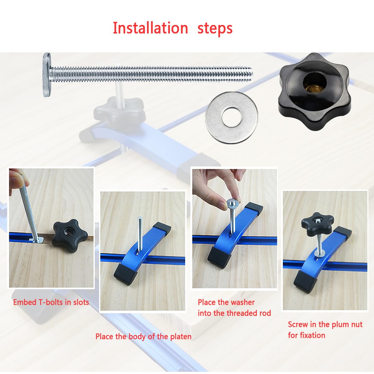 24 Pcs T Track Bolts And Plastic Hand Nuts Kit,M8 t Slot Bolts,T Track Clamp Accessories For Woodworking Tool Slot Fastener And Fixtures (T) - Image 3