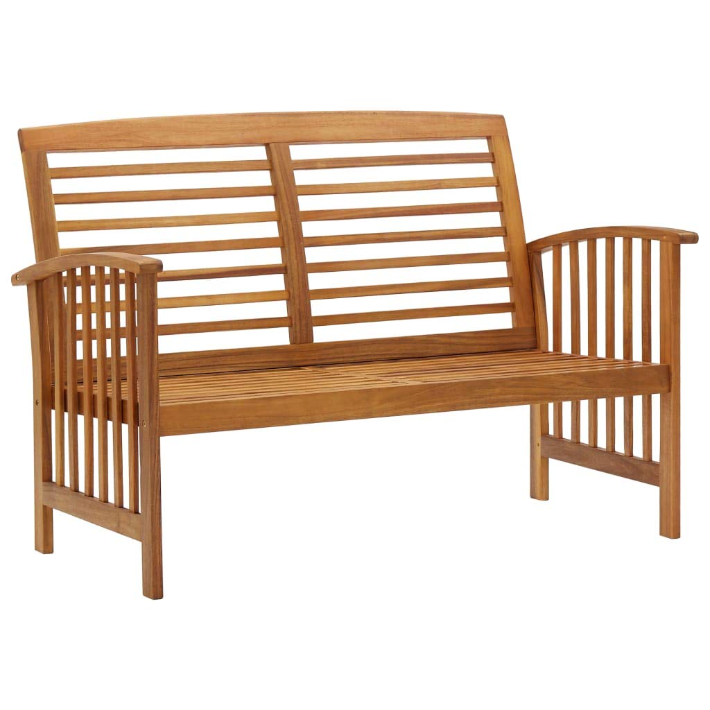 vidaXL Solid Acacia Wood Garden Bench Furniture Wooden Outdoor Seating Patio Terrace Seat Curved Backrest Armrest Slatted Bench 119cm