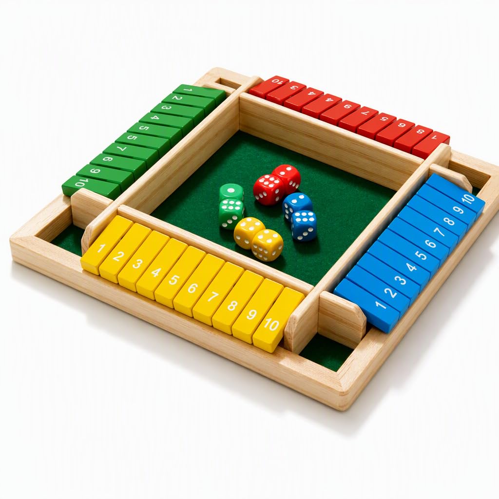 Eivxxky Shut the Box Game, 4-Player Dice Games, 22 cm Wooden Board