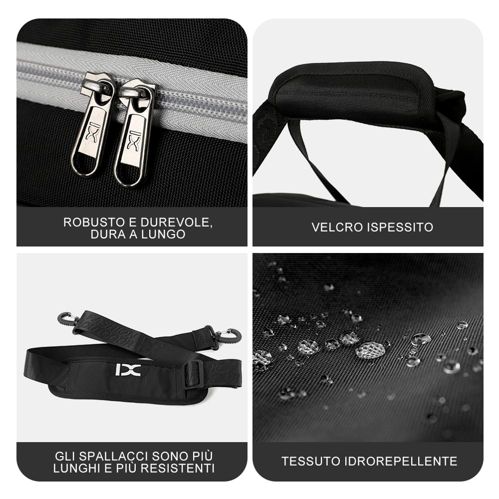 INOXTO Borsone da viaggio sportivo pieghevole grande con tasche asciutte e bagnate e scomparto per scarpe, uomo e donna, borsone da campeggio notturno per il fine settimana (Nero con bianco)