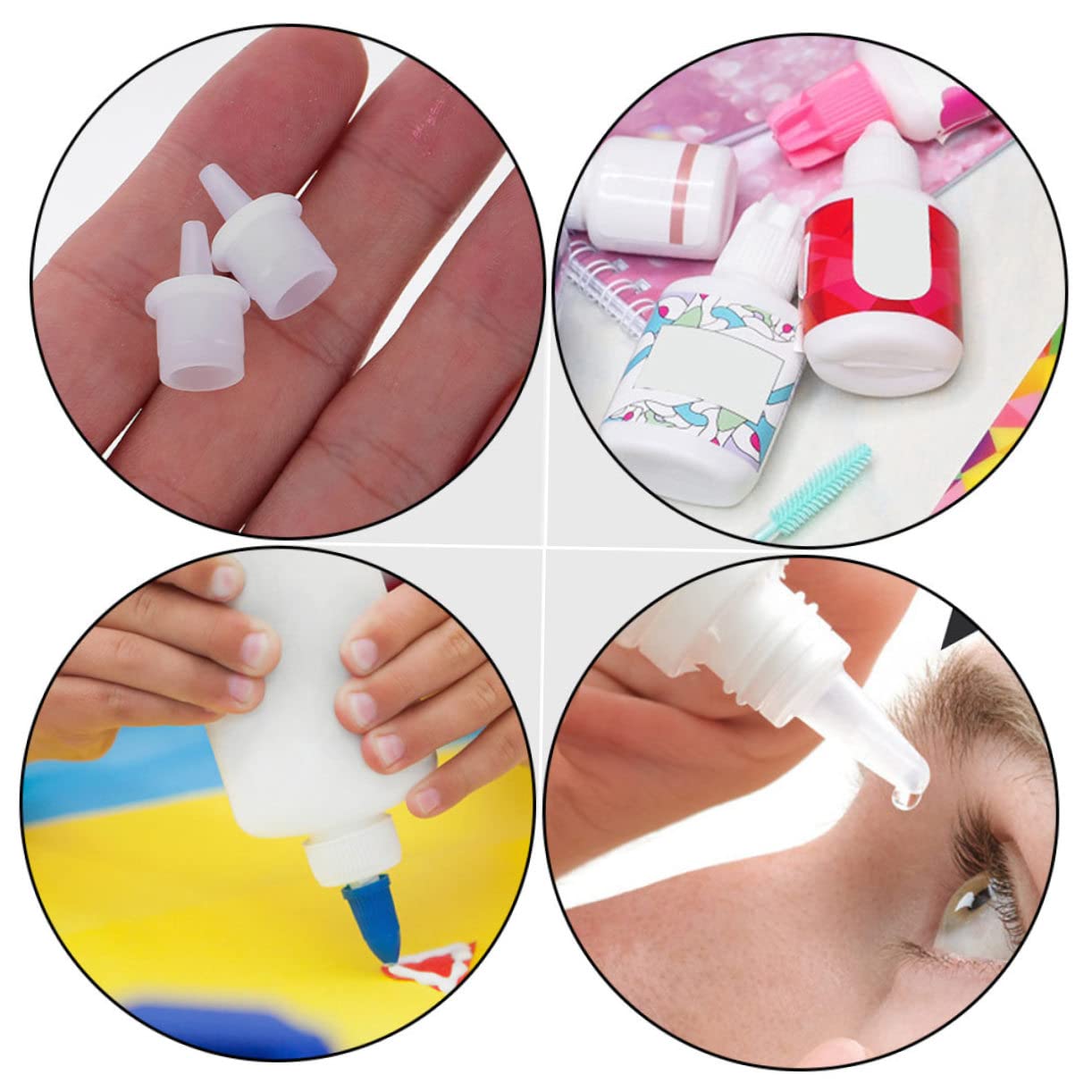 TOVINANNA 50pcs Eyelash Grafting Bottle Tips Plastic Small Bottle Plug for Lash Extension Replacement Lash Bottle Tip Accessory