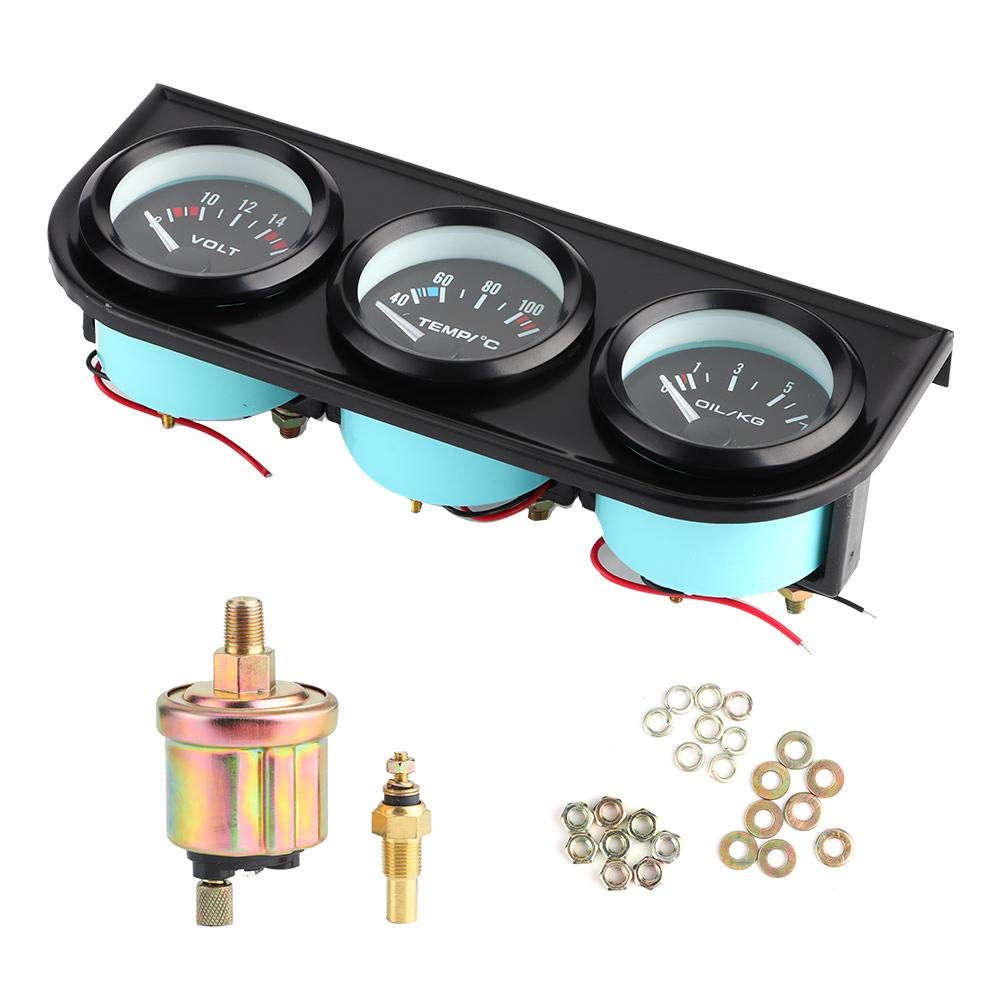 3 en 1 Medidor automático de medidor de coche 1 / 8in NPT 52mm / 2in 8-16V voltímetro Medidor de temperatura del agua 40-120 ℃ Kit de medidor de presión de aceite de 0-7 kg para coche de 12V