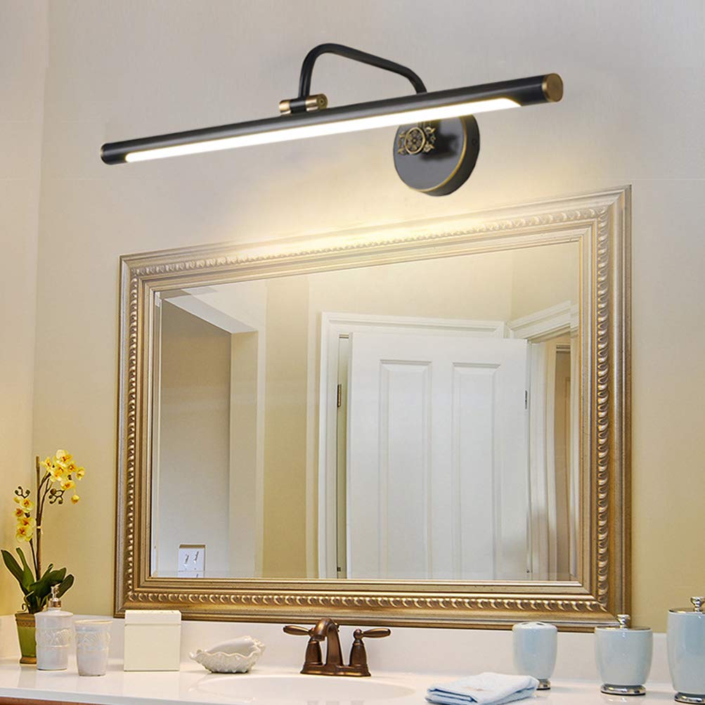 ACMHNC LED Spiegelleuchte Retro,Badezimmer Spiegellampe Vintage Antik Badlampe H65 Messing Schminklicht Für Spiegel Schminktisch Wasserdicht Bad Wandleuchte,Make Up Licht 4000K,Schwarz,58CM/12W
