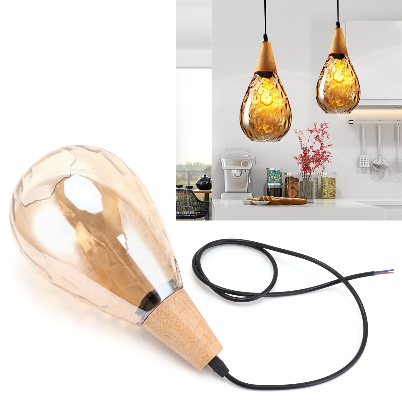 Fdit Wisząca z oprawką E27, 16cm Drewniana Podstawa, 1 Sztuka, for Salon