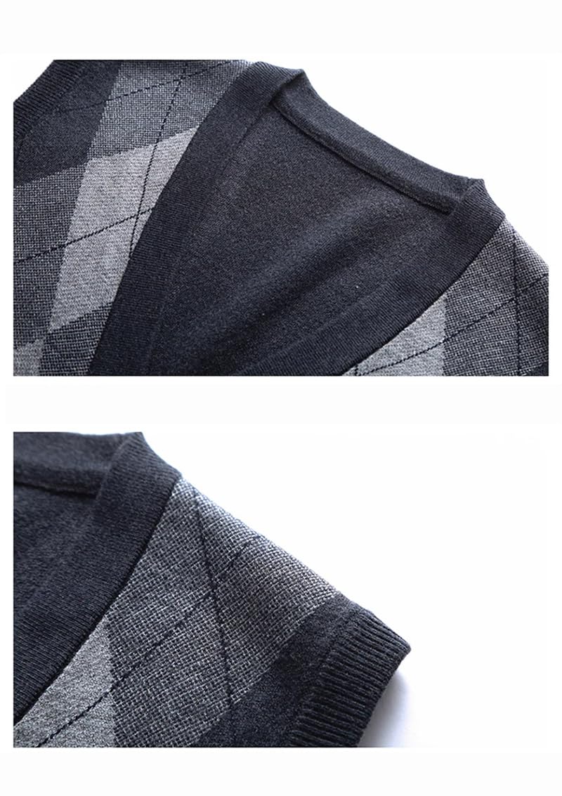 Dninmim Hombres Patchwork Argyle Suéter Grueso Chaleco Hombre Casual Cuello en V Punto Tank Tops Abrigo Gris Mediano XL-180, Gris medio., XL