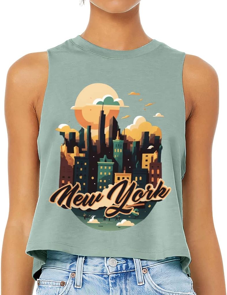 New York Racerback Cropped Tank - Cityscape Women's Tank - Printed Tank Top