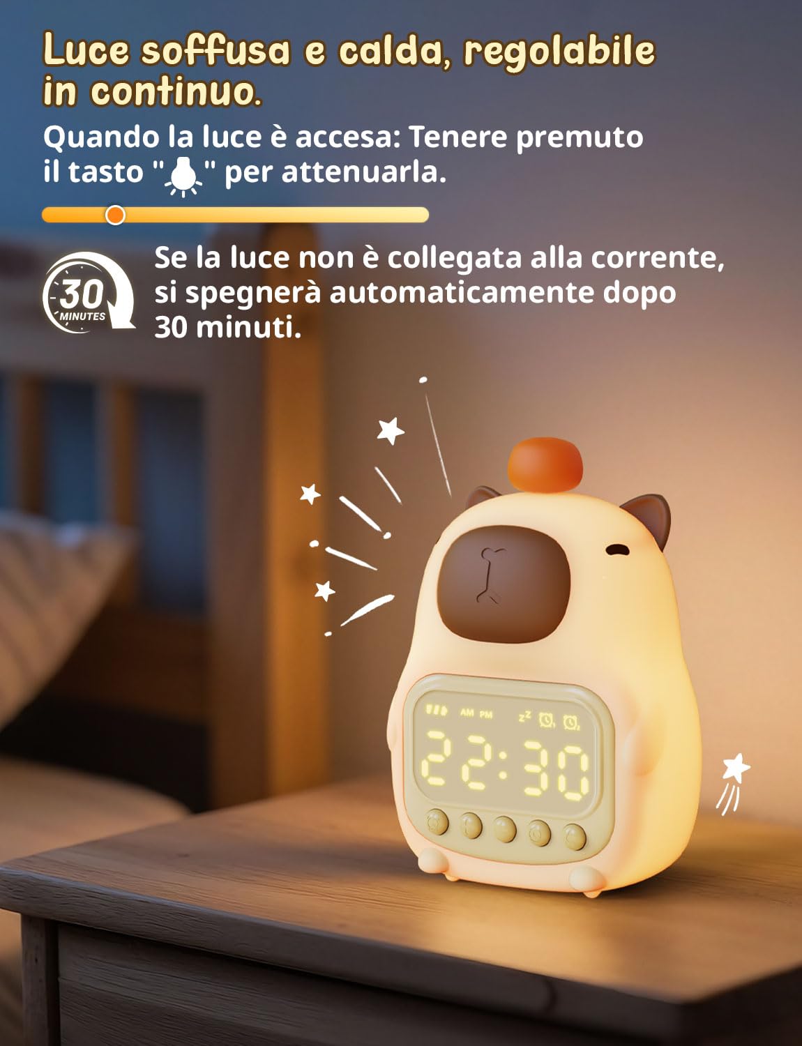YISSVIC Sveglia per Bambini con 2 Sveglie, Regolazione Volume, Funzione Snooze, 5 Suonerie, Luci Notturne Sveglia Ricaricabile 1800 mAh