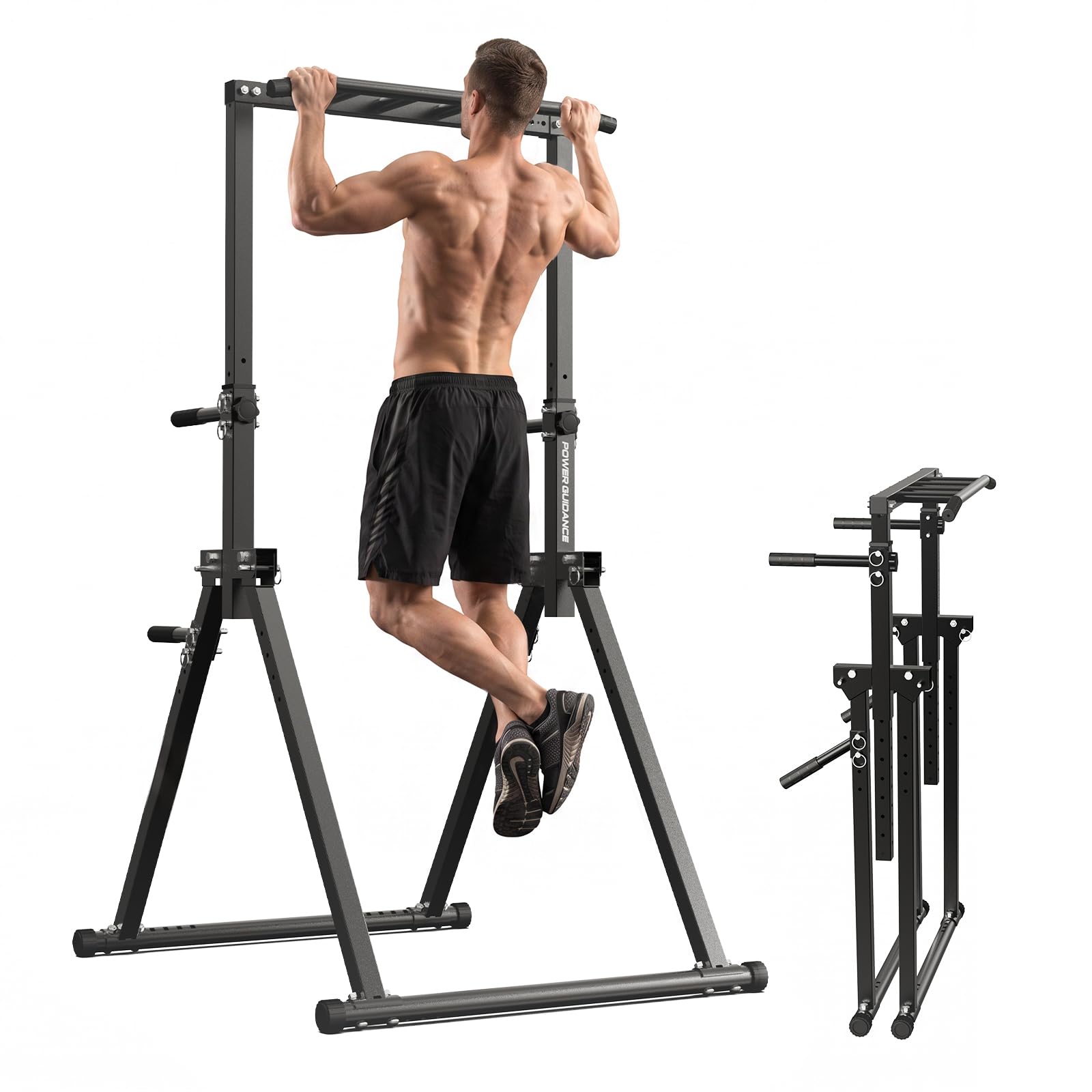 POWER GUIDANCE Faltbar Power Tower Dip Station Klimmzugstange Freistehend Höhenverstellbar Multifunktional Fitness Trainingsgerät für