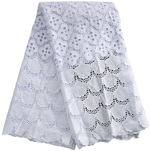 SJD LACE African Lace Fabric 5 Yards, Nigerian Solid White