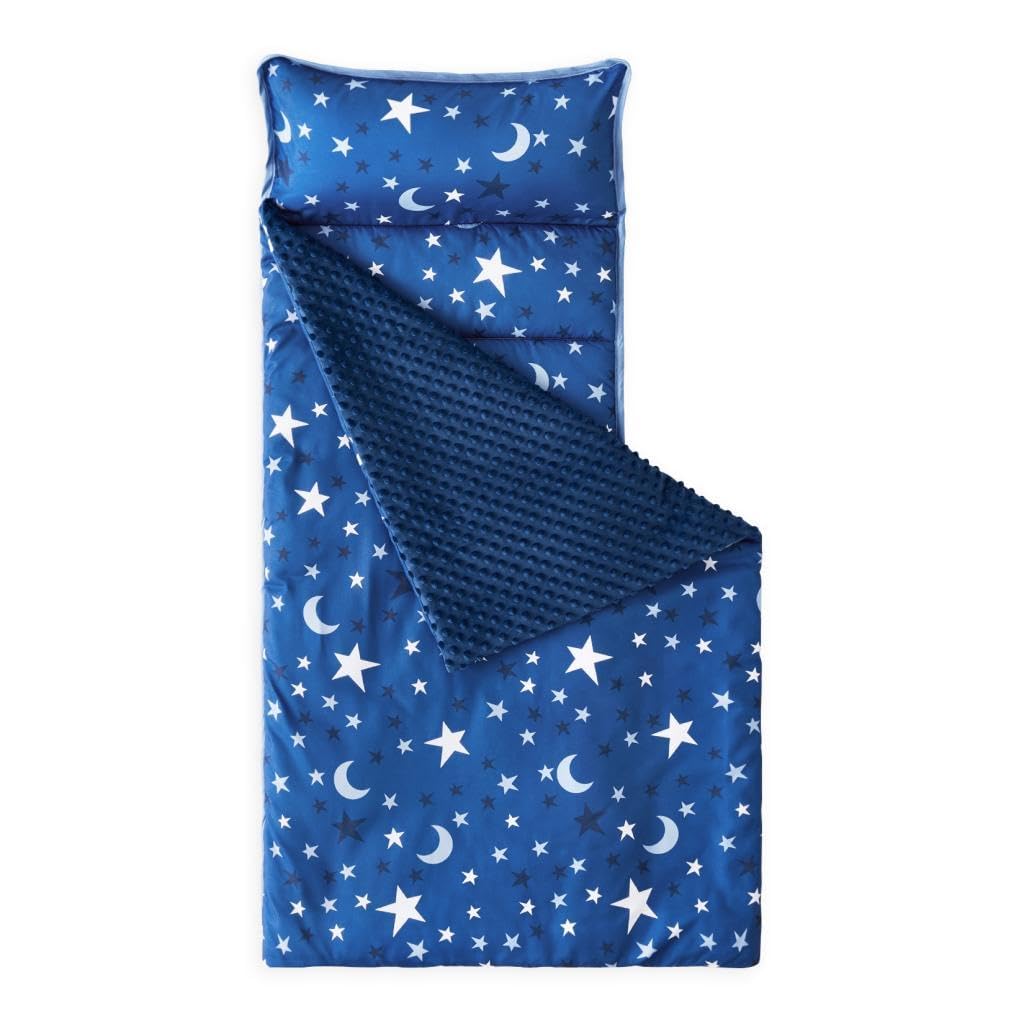 Wake In Cloud - Toddler Nap Mat with Pillow and Minky Fleece Blanket, for Kids Boys Girls in Daycare Preschool Kindergarten, Roll Up Sleeping Bag,