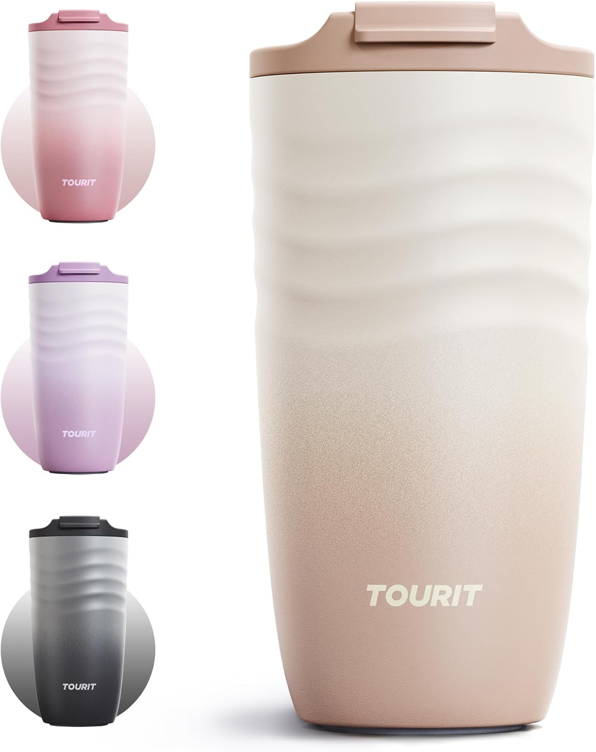 TOURIT 16 oz Travel Coffee Mug, Insulated Stainless Steel Travel Mug with Lid, Leak-Proof Double-Wall Vacuum Tumbler, Reusable Coffee Cup - Khaki