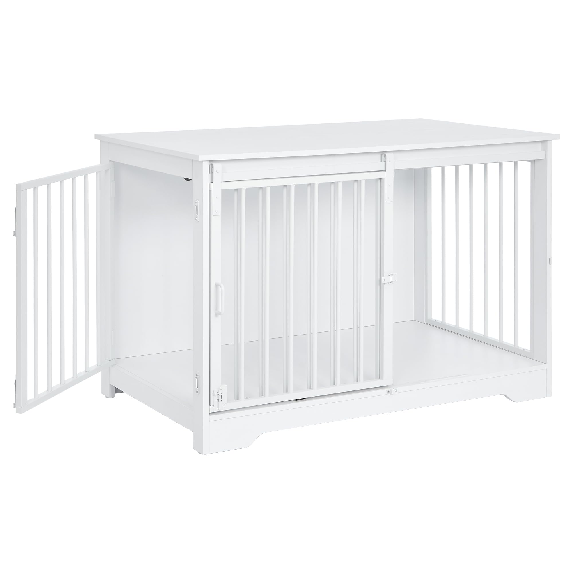 Hzuaneri Jaula para perros, 2 puertas, moderna caseta para perros pequeños/medianos/grandes de hasta 100 kg, mesa auxiliar, casa para el hogar, 60 x 100 x 68 cm, color blanco DFC02313W