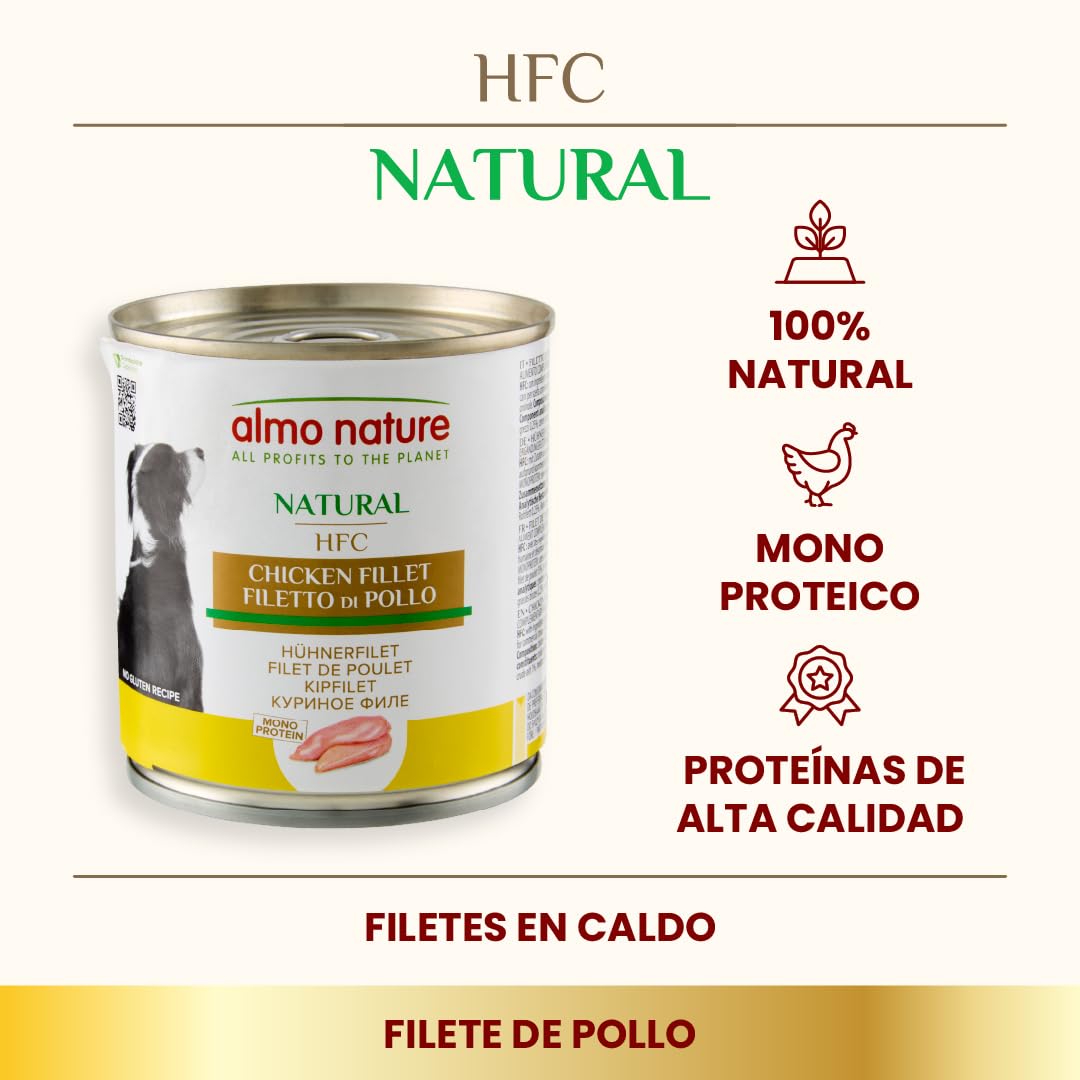 almo nature Comida Húmeda para Perros Natural de Pollo (12 latas x 280 g). Alimento para Perros Monoproteíco Enlatado HFC Cuisine. Snack Complementario sin Gluten.