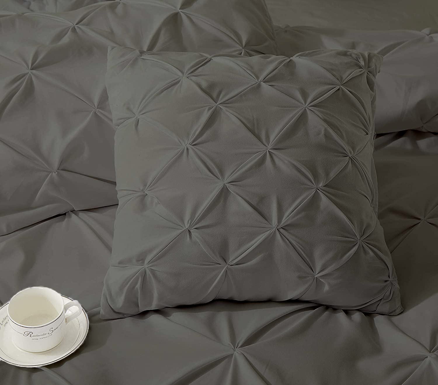 eBeddy Linens100% Natural Cotton 800-TC Dark Grey Pinch Pleated Pintuck Pillow Shams Set Euro 26X26,Long Staple-Sateen Silky Soft Breathable & Smooth Decorative Cushion Covers for Sofa Couch