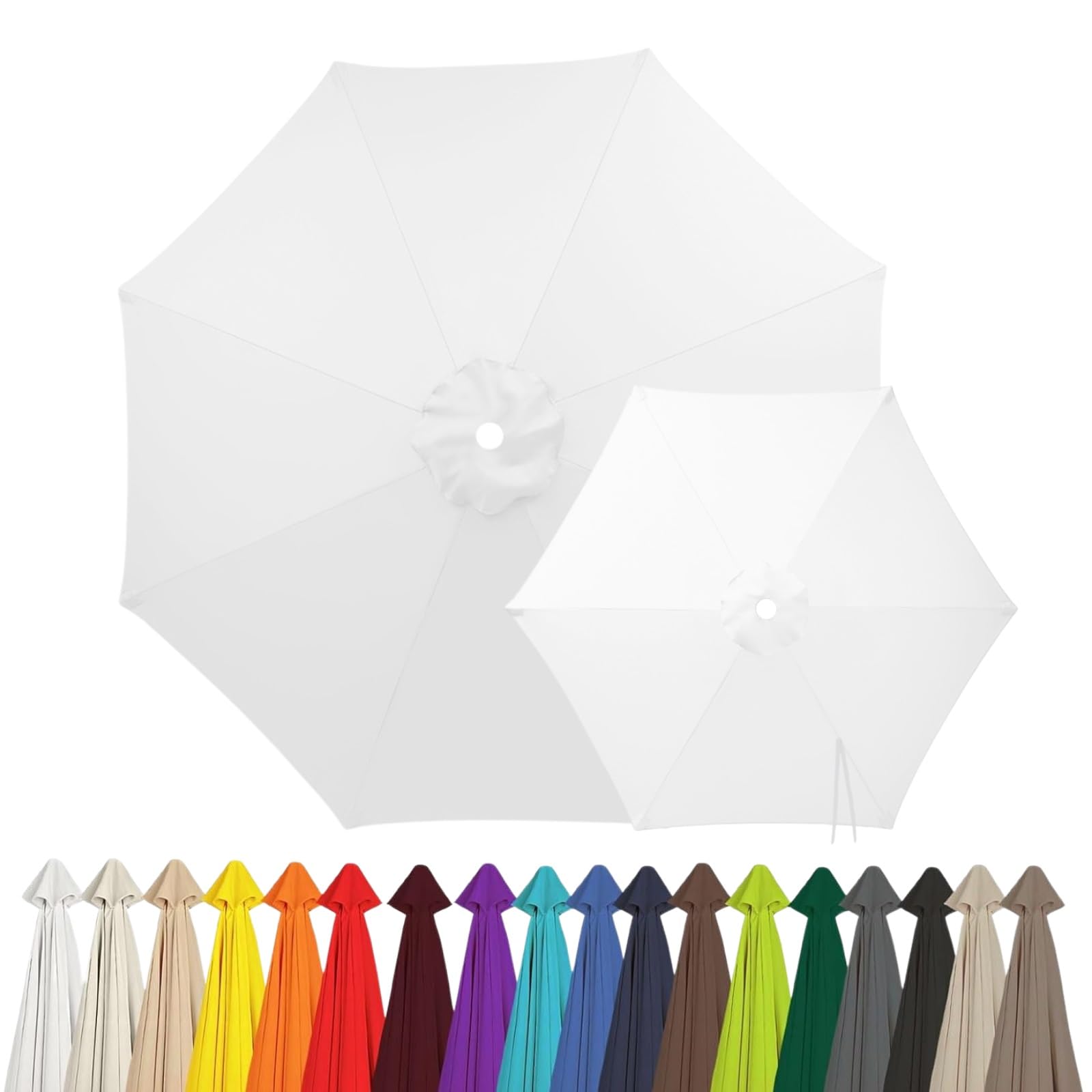 2m 2.15m 2.5m 2.7m 3.0m 4.0m Replacement Parasol Canopy for 6/8 Arms, Waterproof Outdoor Garden Parasol Fabric Cover, UV Protection Sun Shade Replacement Top Only(White,6-RIBS-9.8FT/3.0m)