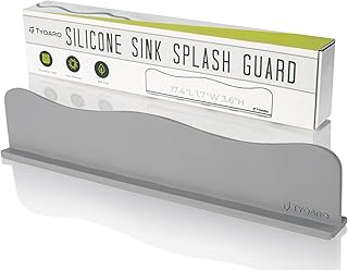 TYOARO Silicone Sink Splash Guard - Water Splash Guard for Kitchen, Island and Bathroom - Secure Non-Slip Suction Cup Base...