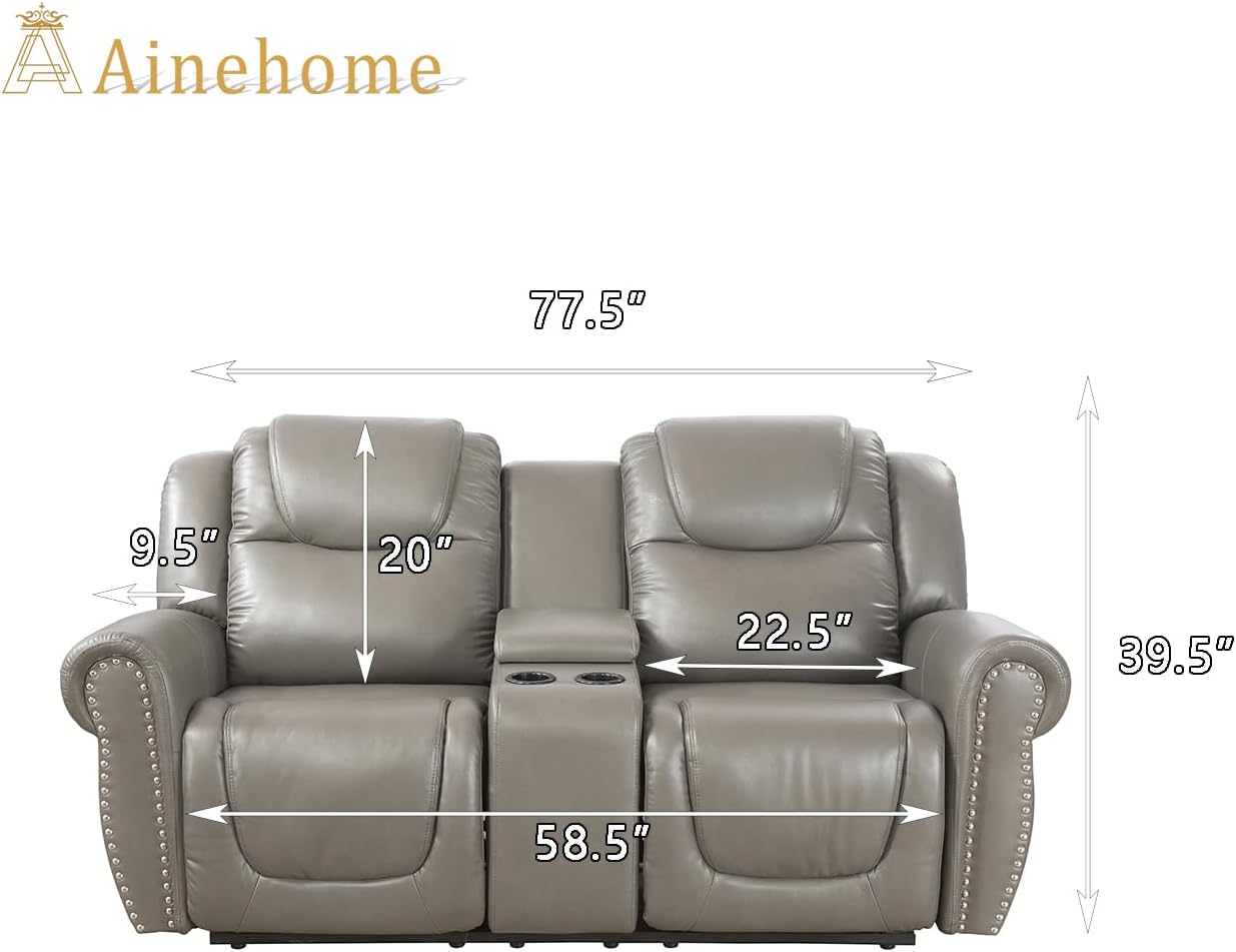 A Ainehome Living Room Furniture Set Recliner Sofa Sets, Leather Recliner Loveseat, RV Chairs and Recliners Couch Theater Chairs for Small Space/Office/Home(B-Grey,Loveseat)