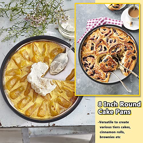E-Far 8 Inch Cake Pans Set Of 2, Nonstick Stainless Steel Small Round Baking Pans With Parchment Paper & Side Liner Roll, Stainless Steel Core & Non-Toxic Coating, Straight Side & 2 Inch Deep #TOP6