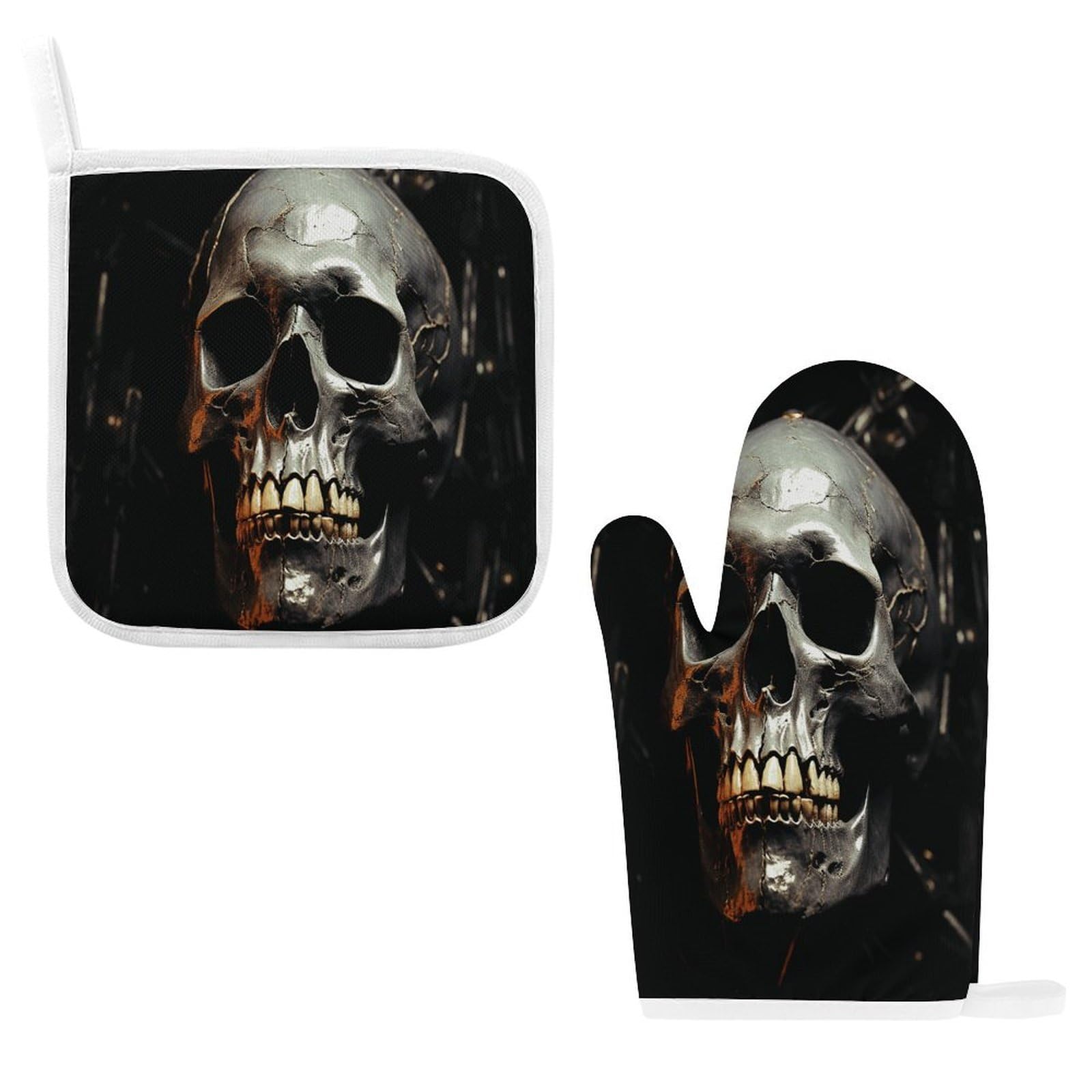 Fodpand Style Eerie Scary Skull Oven Mitts And Pot Holders Sets