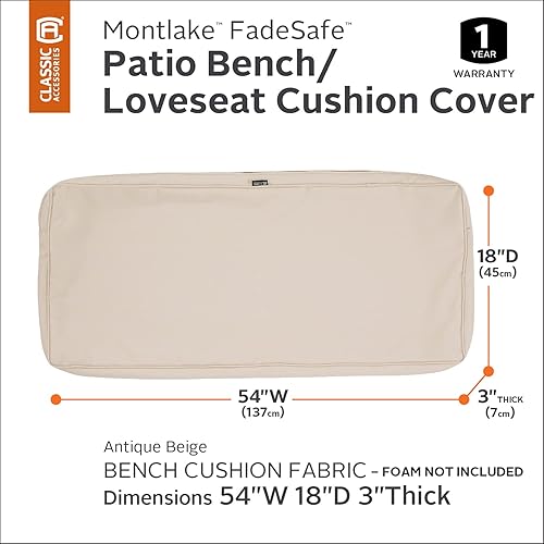 Vista 50 de Classic Accessories Montlake - Funda de cojín para banca de patio, Gris Heather Gris jaspeado