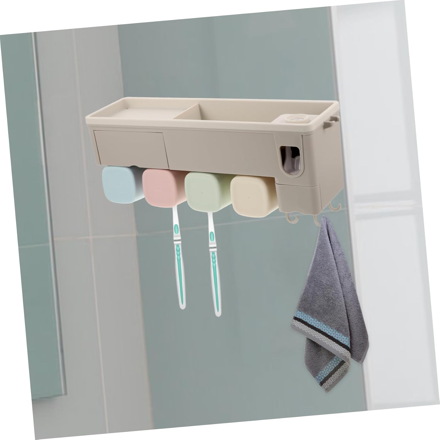 Cabilock Automated Toothpaste Squeezer Wall Mount Toothbrush Holder Bathroom Organizer Space-Saving Toothbrush -Mounted Organizers