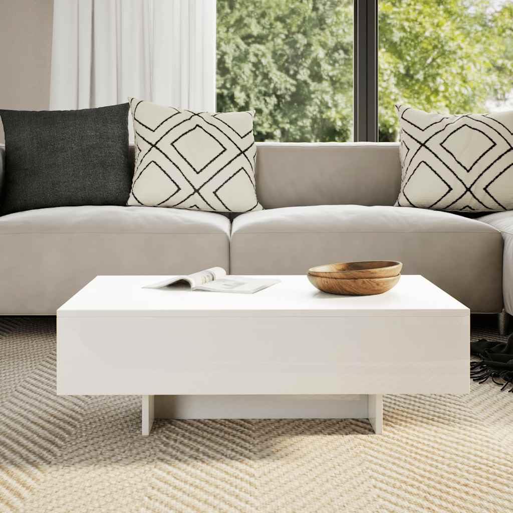 Couchtisch, rechteckig, weiß, glänzend, MDF | Moderner und eleganter Look, Verwendung als Beistelltisch, leicht zu reinigen mit einem feuchten Tuch