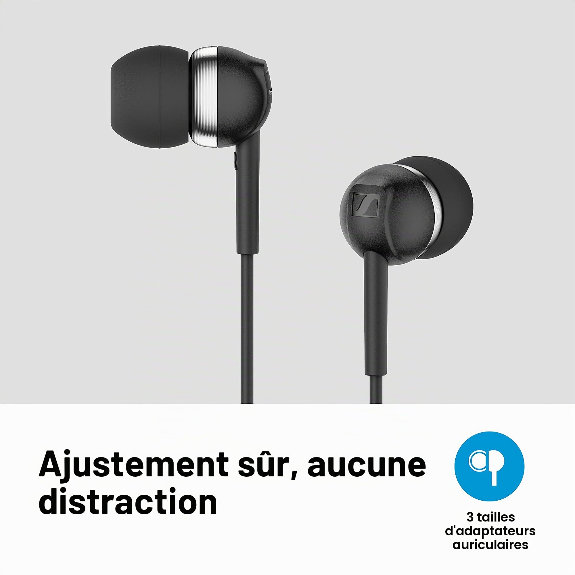 Sennheiser CX 80S Écouteurs Intra-Auriculaires avec télécommande Intelligente intégrée à Un Bouton Noir