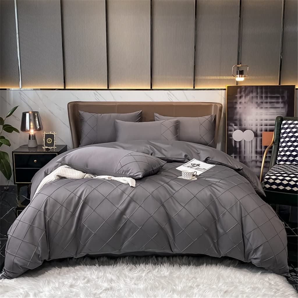 Sbcgfy A 1000Tc Cotton Silkly Bedding Set Twin Queen King Size Duvet Cover Set Check Bed Sheet Set Pillowcases Bed Linings,-Queen Size 4Pcs