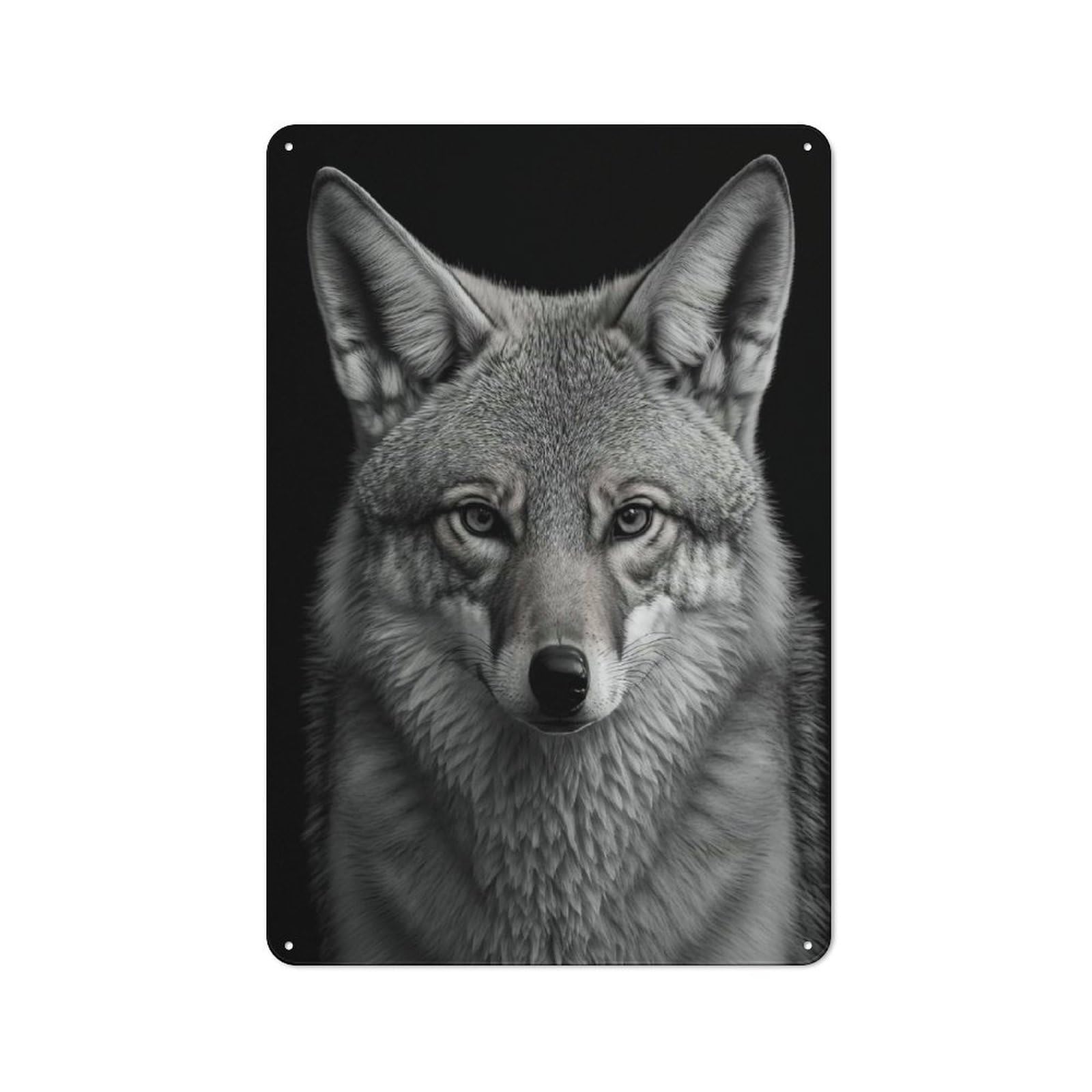 Junmoney Style-14 Vintage Tin Sign 30X20cm With Portrait Of A Coyote For Man Cave Or Games Room, For Winter Room Styling In Man Cave And Games Room