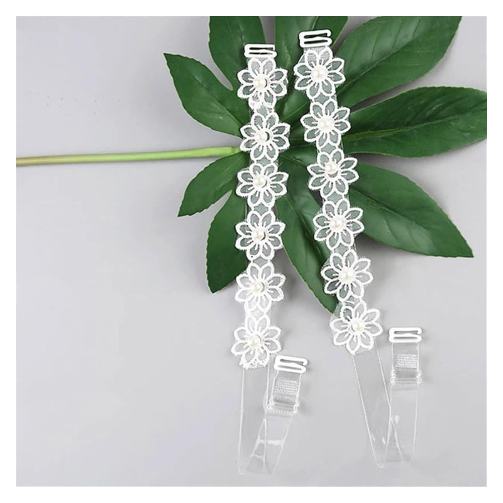 YGMNQAL Women Pearl Flower Lace Adjust Bra Straps Shoulder Strap Lingerie Transparent For Invisibility Underwear(White transparent)