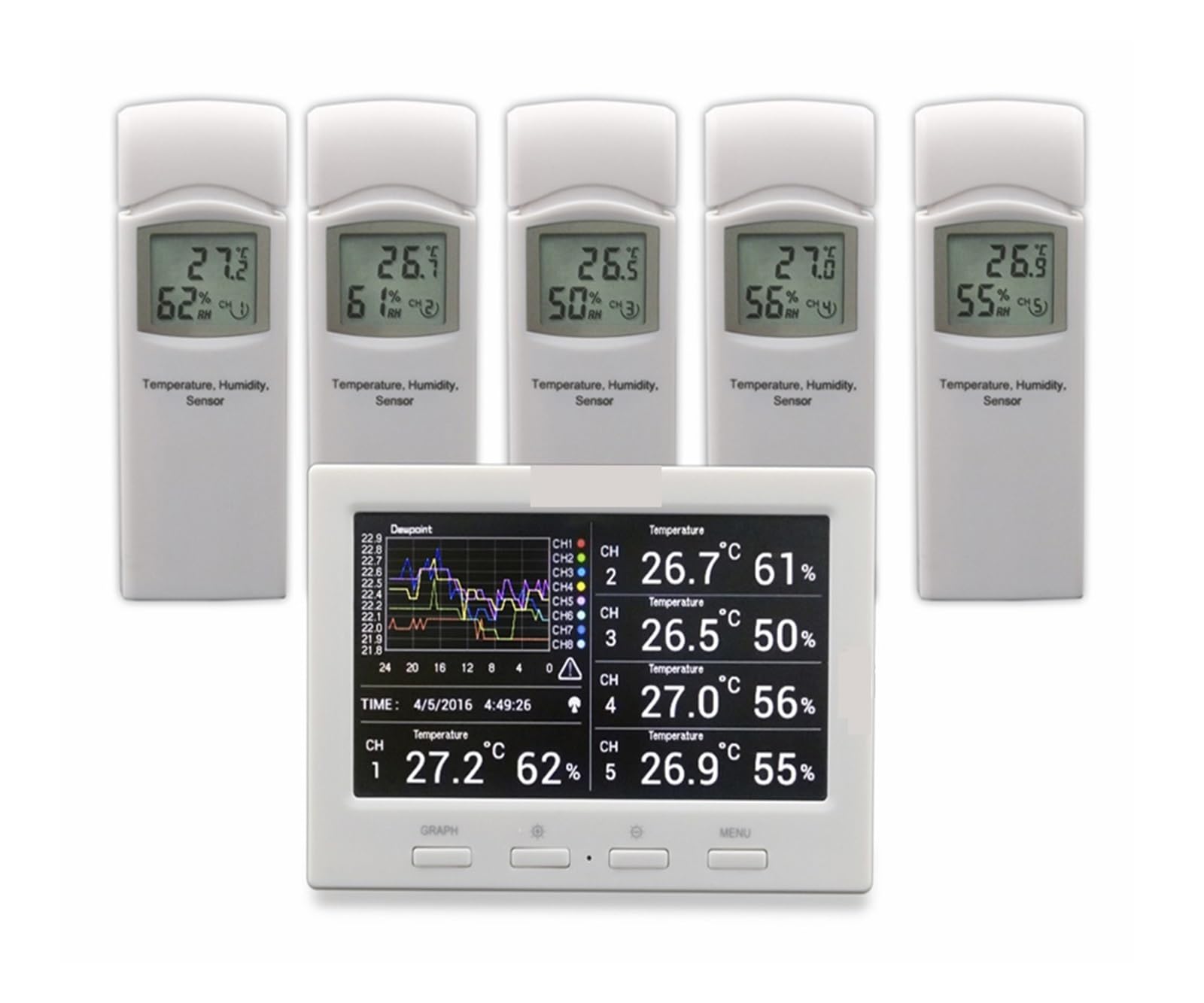 Drahtlose Wetterstation mit 5 Sensoren, Kanälen, Farbbildschirm, Datenlogger, Verbindung for PC,Präzisionsinstrument