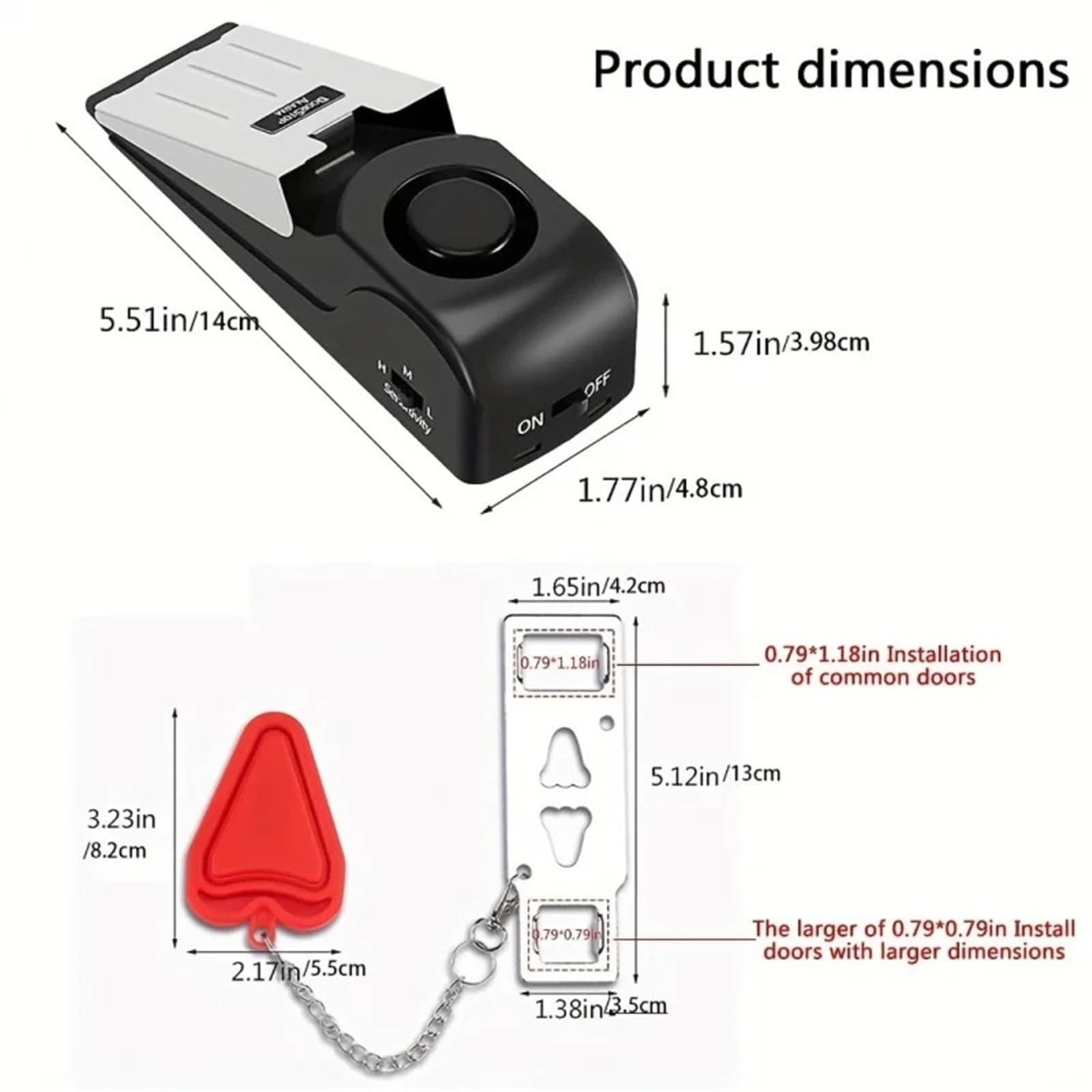 Tope Para Puerta Con Alarma Kit de alarma tope puerta y cerradura mejorado 2 piezas(Red and black)